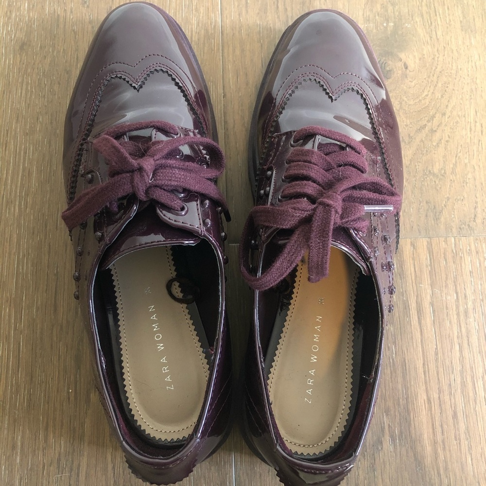 Zara maroon shiny oxfords